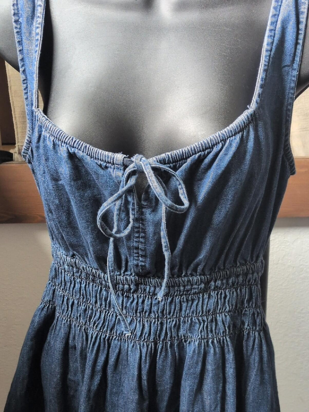 Gap Denim Tie-Front Smocked Waist Mini Dress - S