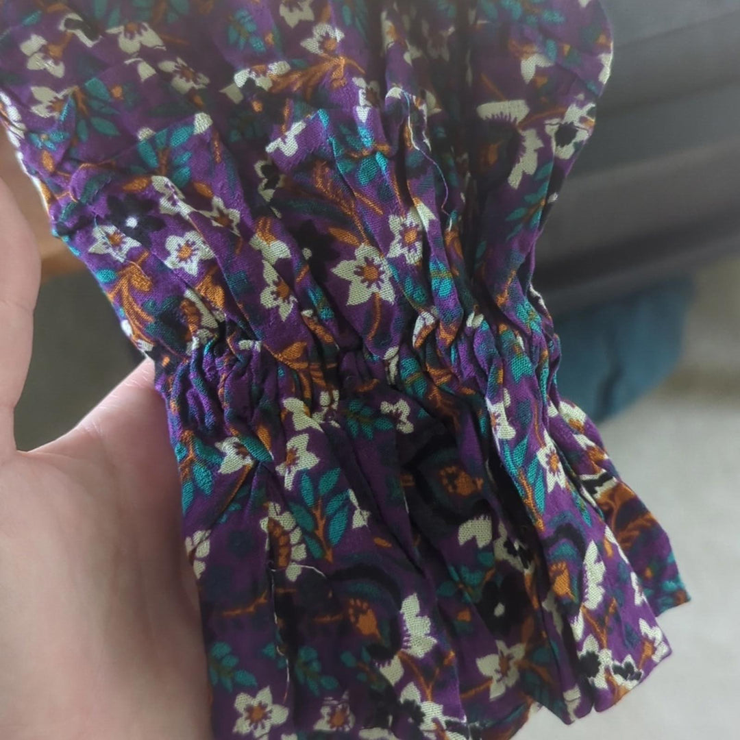Band Of The Free Purple Smocked Floral Agathe Top - Medium