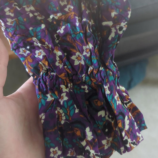 Band Of The Free Purple Smocked Floral Agathe Top - Medium
