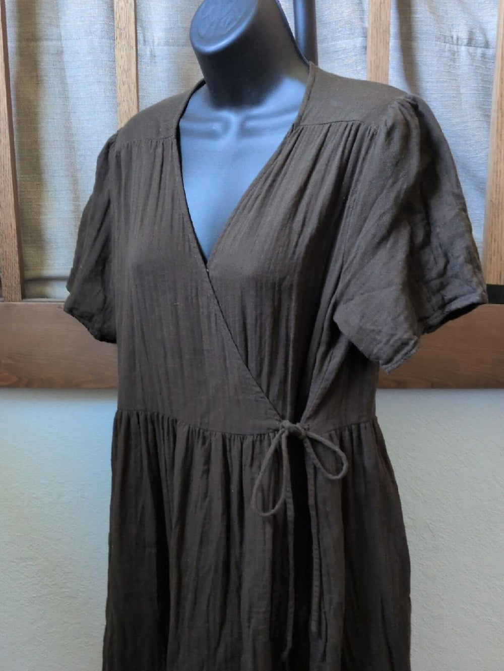 Neuflora Cotton Wrap Dress In Chocolate Brown - Medium
