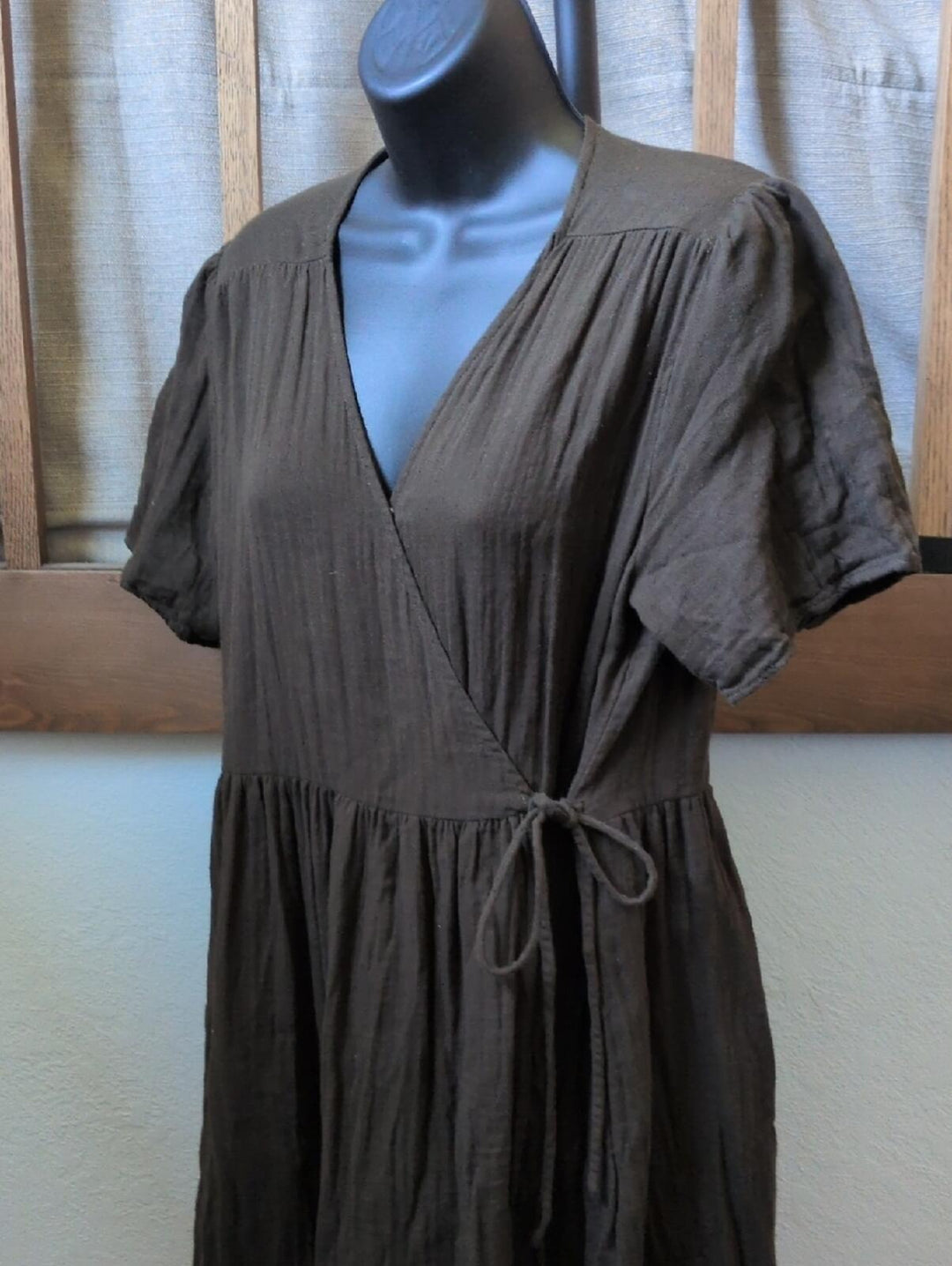 Neuflora Cotton Wrap Dress In Chocolate Brown - Medium