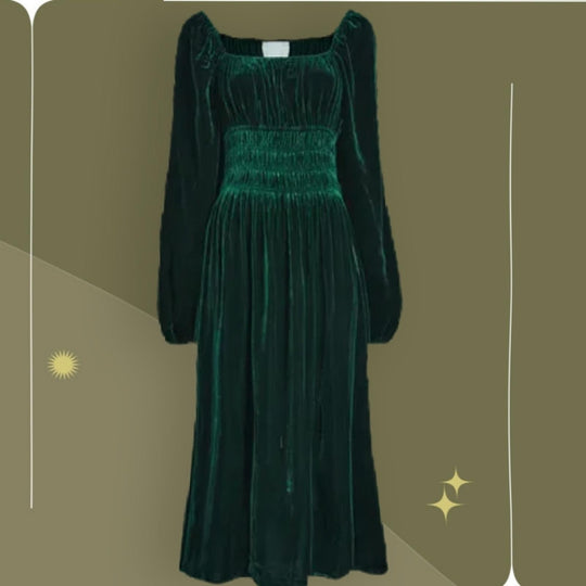 Hill house Home Jasmine Emerald Green Long Sleeve Velvet Nap Dress