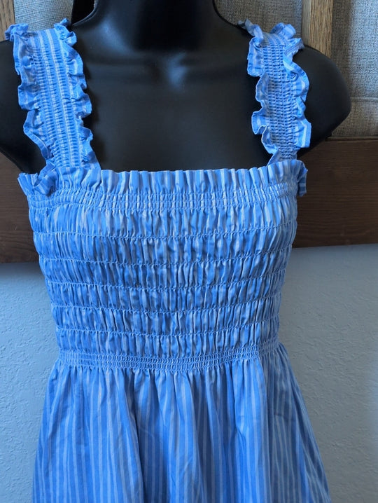The Kimmy Maxi Nap Dress in Blue Stripe by Hill House Home size m