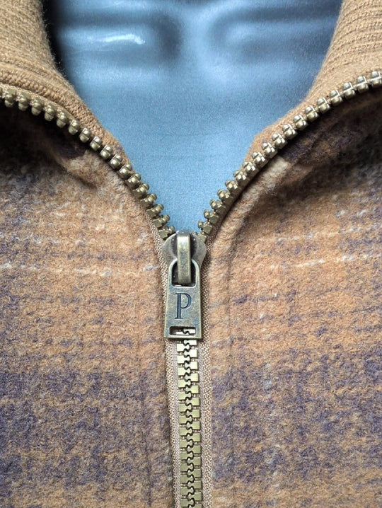 Pendleton Plaid Wool Tan Zip Up Coat - S