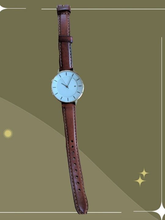 Brown Leather Strap Linjer Swiss Movement Watch With Sapphire Crystal