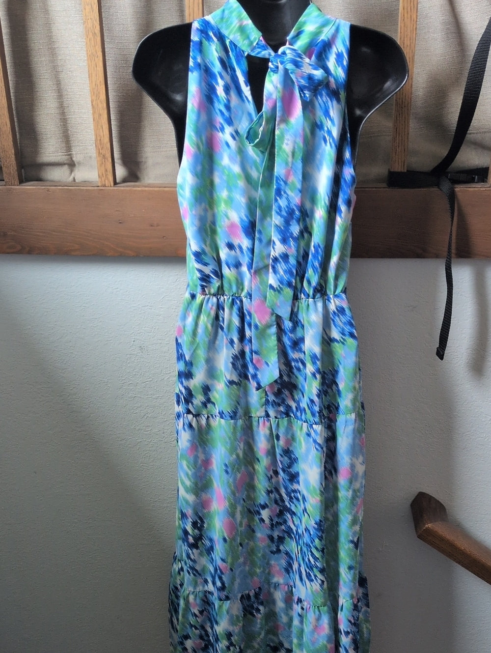 Sam Edelman Mock Neck Brushstroke Watercolor Tie Dress - 4