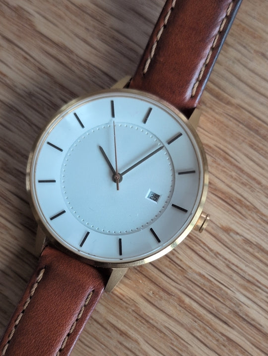 Brown Leather Strap Linjer Swiss Movement Watch With Sapphire Crystal