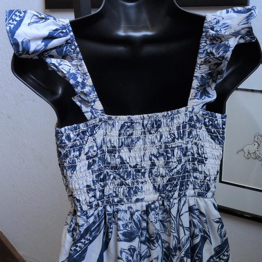 Abercrombie Ruffle Smocked Midi Dress In Blue Floral
