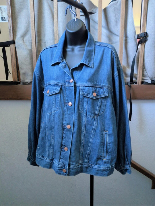 Gap X Doen Collab Oversized Mid Blue Denim Jean Jacket - Large