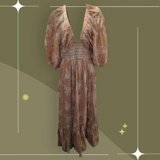 Free People Golden Hour Maxi Dress Size XS In Tan/Peach