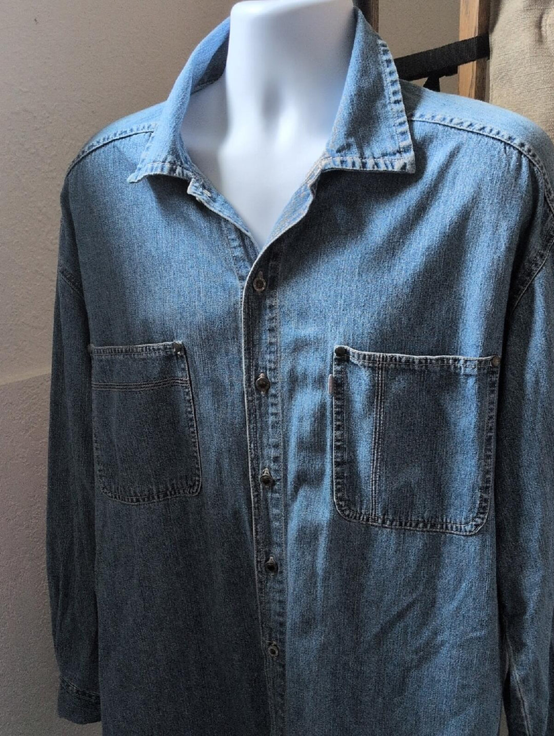 Vintage Mens Long Sleeve Silvertab Denim Button Down Shirt - L