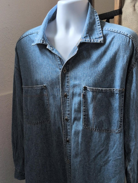 Vintage Mens Long Sleeve Silvertab Denim Button Down Shirt - L