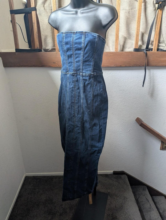 Reformation Anais Strapless Denim Midi Dress  - Size  US 0