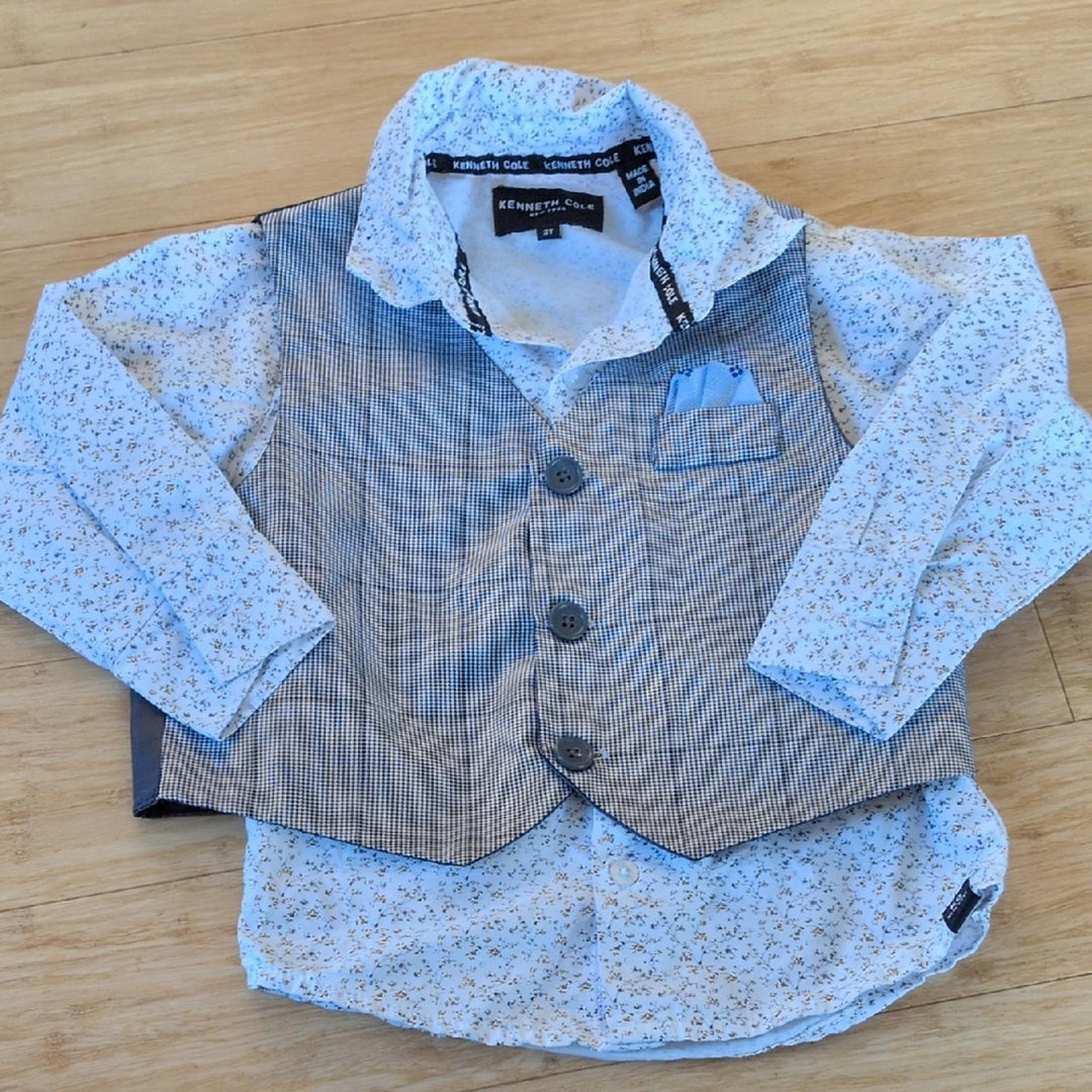 Kenneth Cole, New York button-down boys floral shirt w/ removable vest size 2T