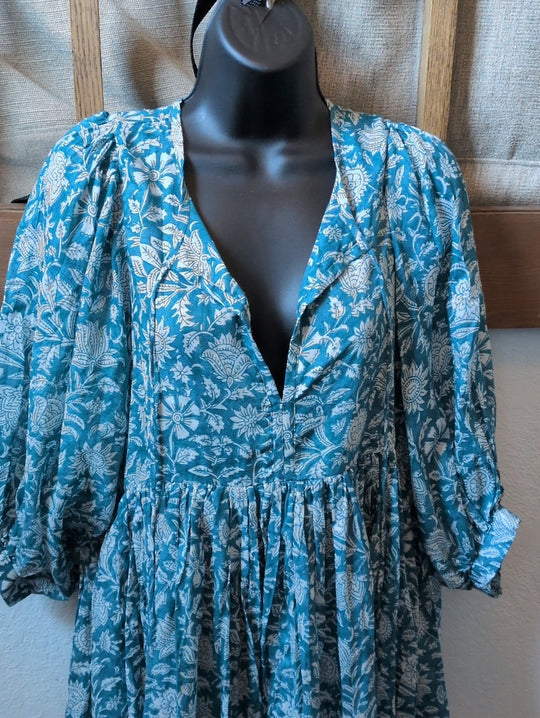 Daughters of India Kyra Midi Dress in Ocean Blue- Small