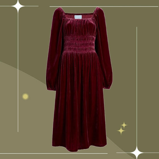 Hill House Long Sleeve  Burgundy Velvet Jasmine Dress - Medium