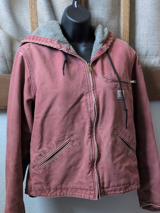Vintage Carhartt Jacket Women's Medium Pink Rose WJ141 VRS Sherpa Lined  size s