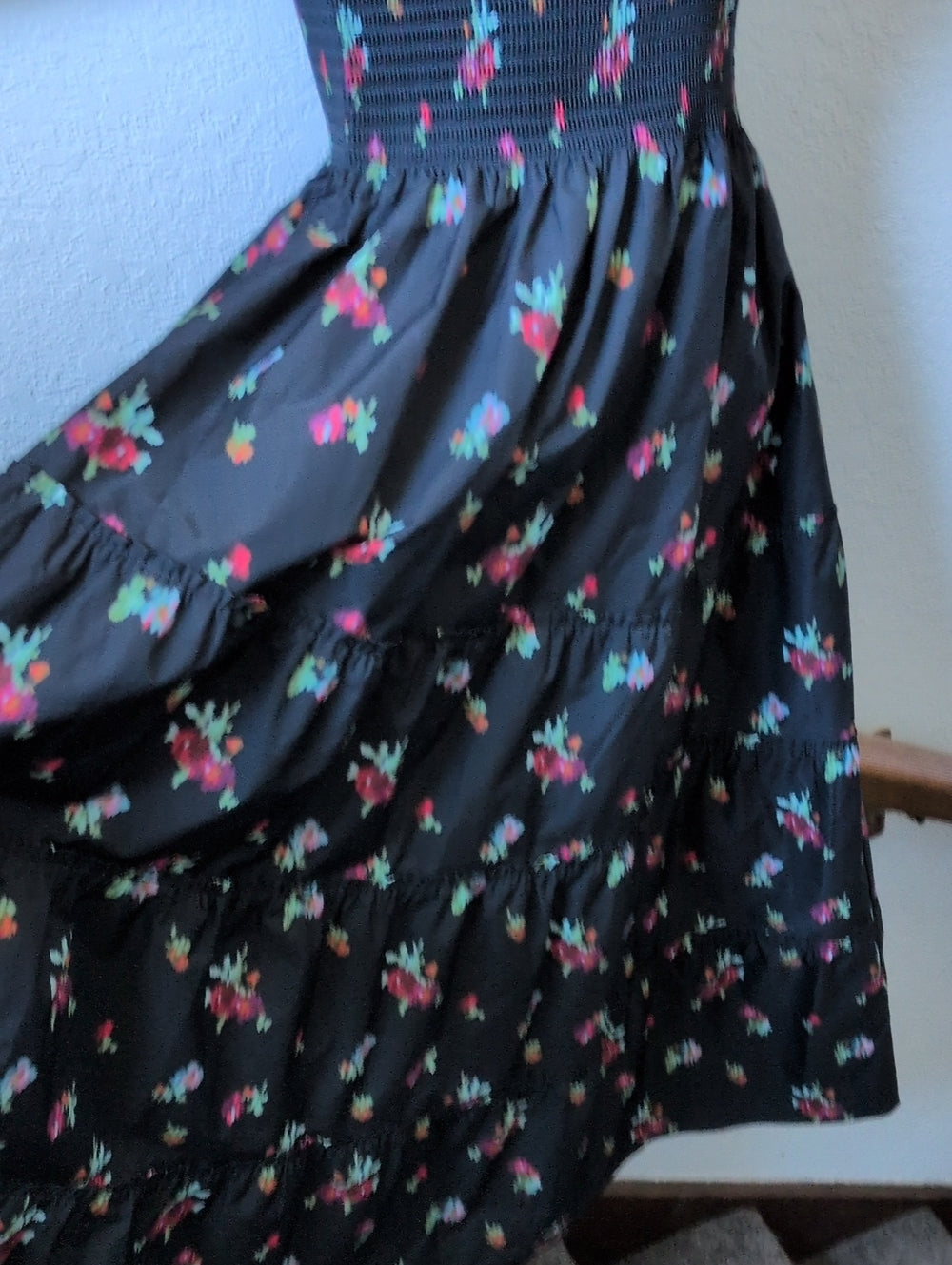 Hill House Ribbon Ellie Nap Dress in black ikat floral - Small