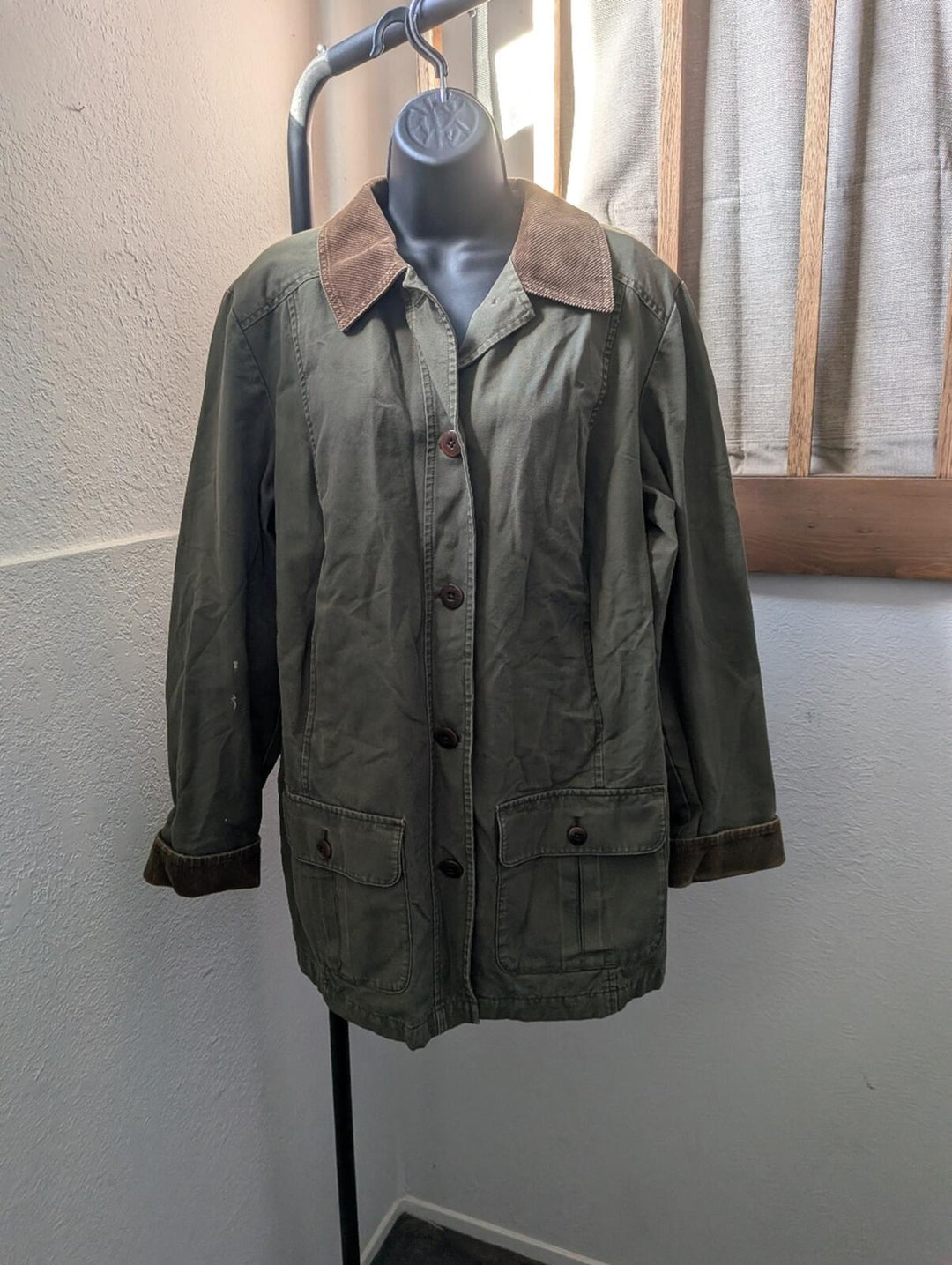 LL Bean Tiktok Viral Olive Green And Brown Corduroy Chore Barn Coat - Medium