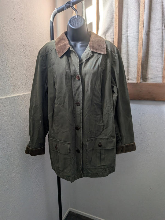LL Bean Tiktok Viral Olive Green And Brown Corduroy Chore Barn Coat - Medium