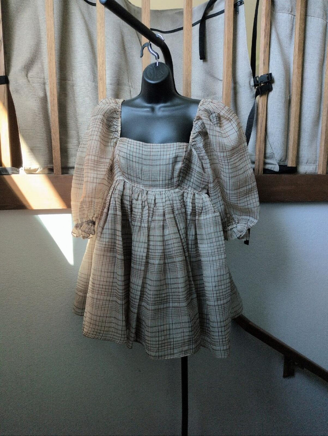 Selkie Plaid Puff Mini Dress - M