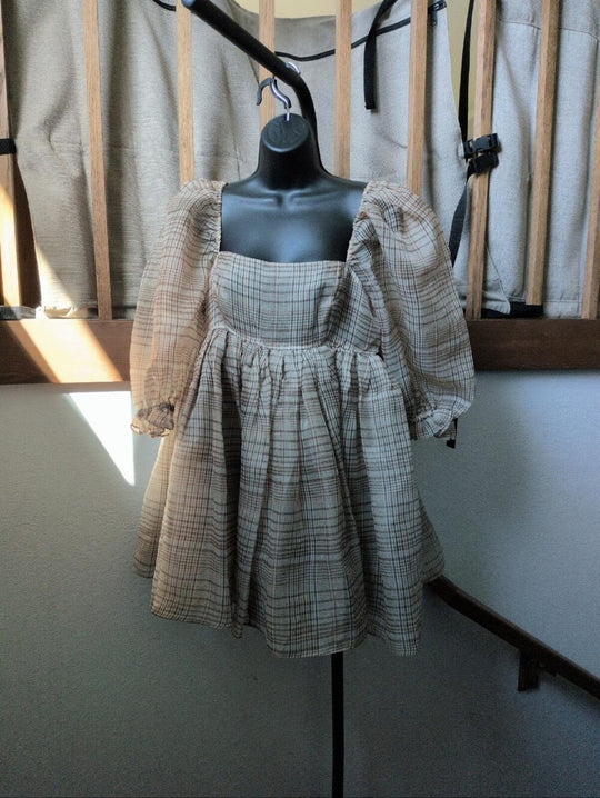 Selkie Plaid Puff Mini Dress - M