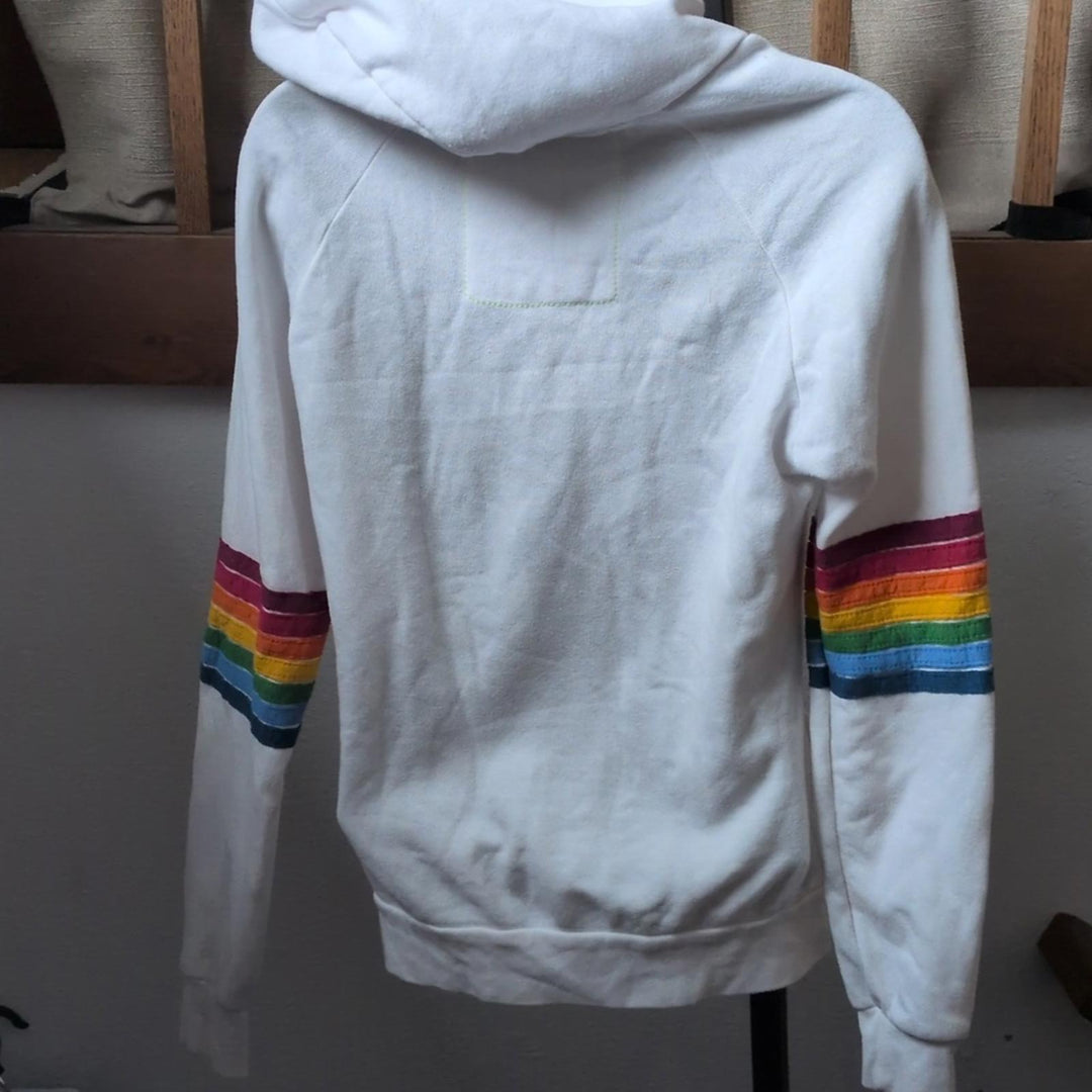FINAL SALE *Stained*  - Aviator Nation Six Stripe Rainbow Zip Up Hoodie - Extra Small