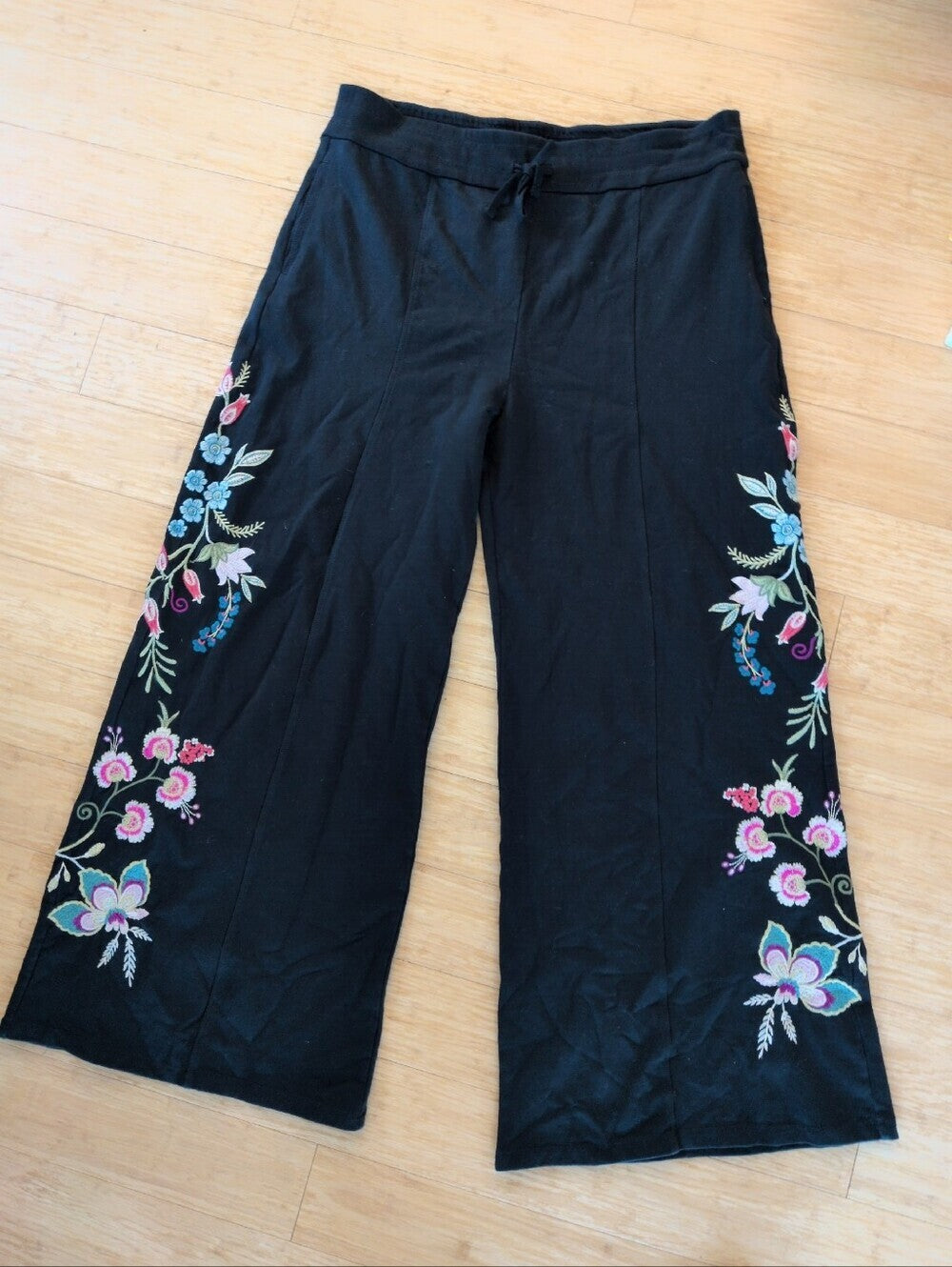 Johnny Was Drawstring Embroidery Wide Leg Pant Size XL