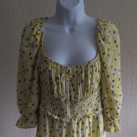 For Love and Lemons Chrysanthemum Midi Dress in Lemonade
