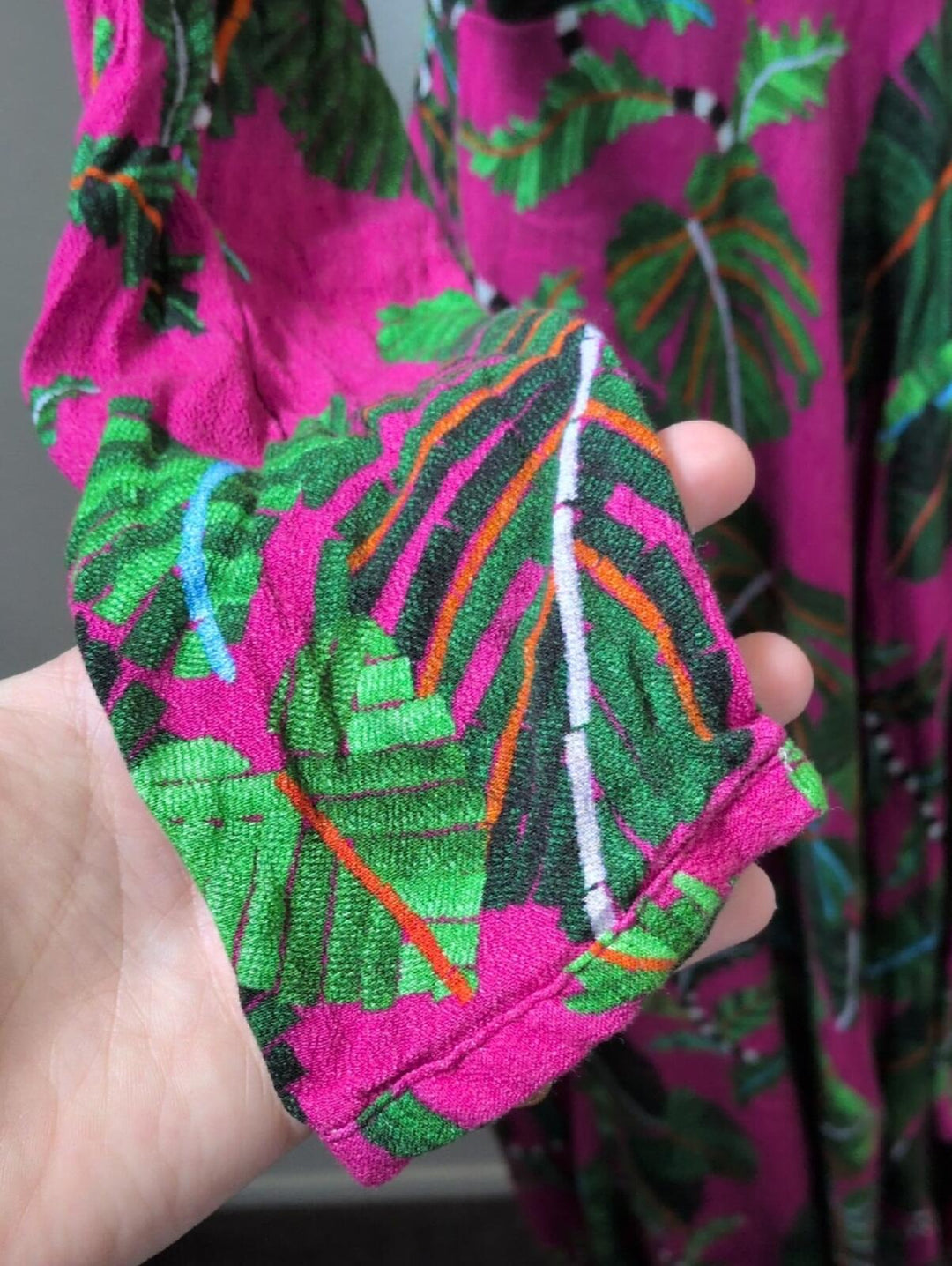 Farm Rio Pink Leaves Print Faux Wrap Maxi Dress - Small