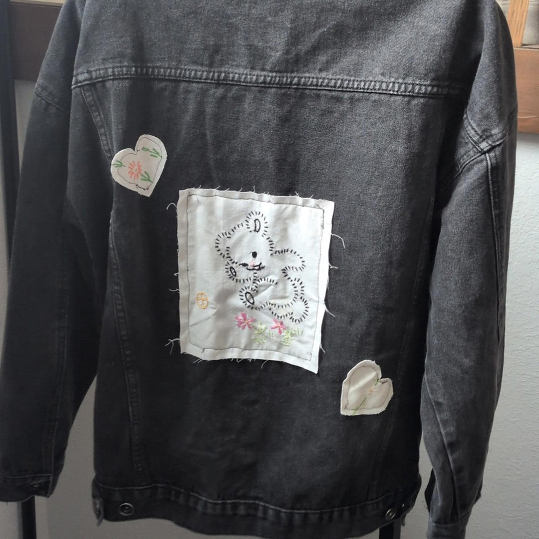 Upcycled By Unpacka Embroidered Vintage Bear Jacket - Medium