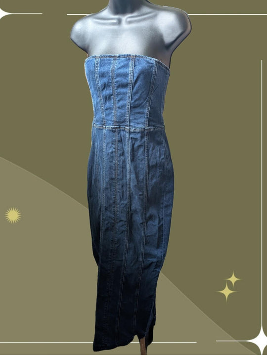 Reformation Anais Strapless Denim Midi Dress  - Size  US 0