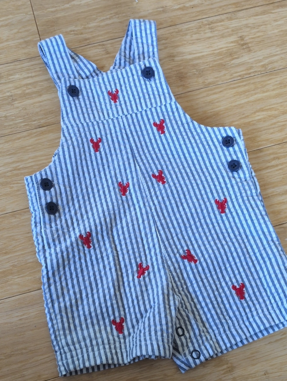 Little Me Striped Lobster Overalls 6m