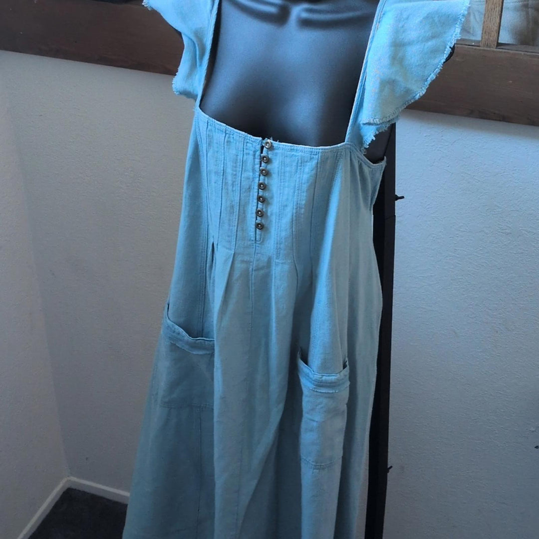 Anthropologie Pilcro Flutter Sleeve Denim Open Back Dress - XS
