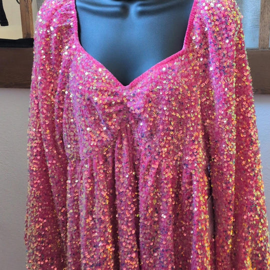 Ivy City Co Jewel Dress In Pink Sequin - Large