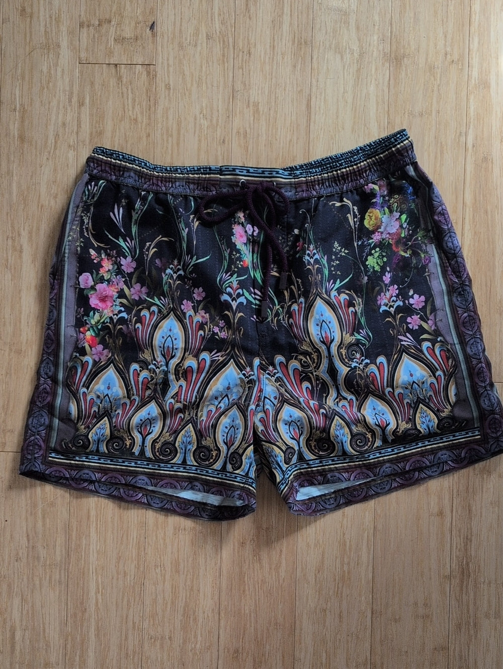 Camilla Purple Paisley Flamenco Style Men's Board Short  - Large