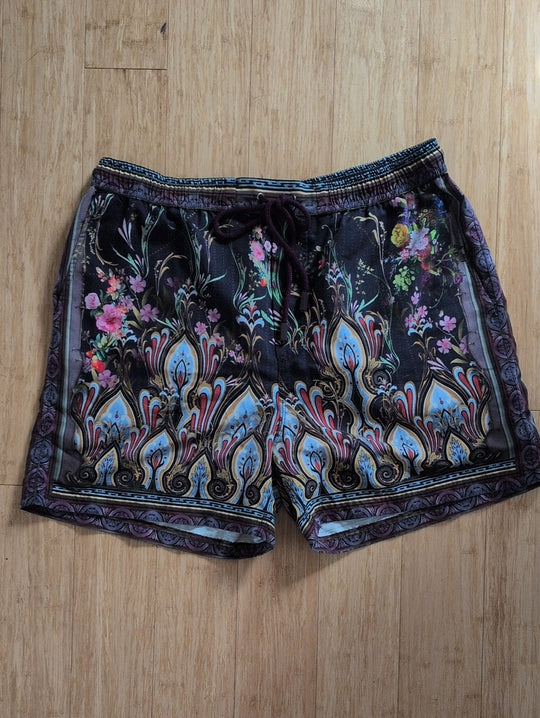 Camilla Purple Paisley Flamenco Style Men's Board Short  - Large
