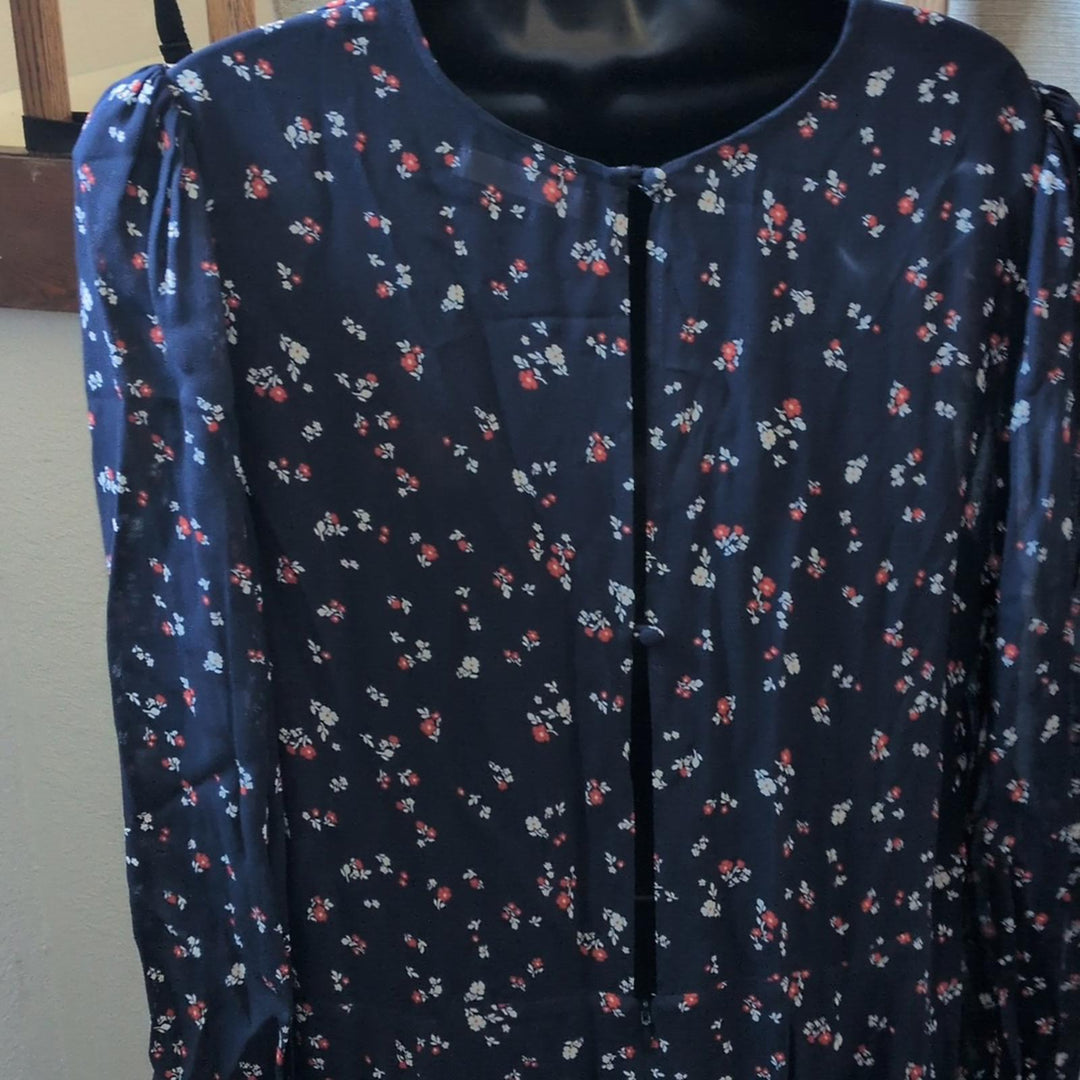 Reformation Luanne Navy Floral Long Sleeve Midi Dress - US 14