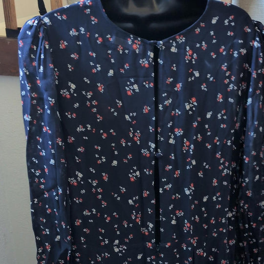 Reformation Luanne Navy Floral Long Sleeve Midi Dress - US 14