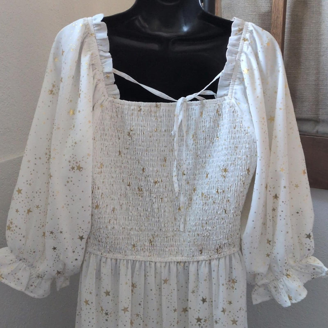 Ivy City Co White And Gold Star Print Dress - XXL