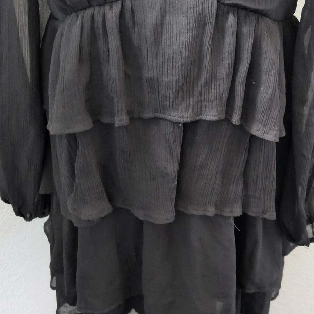 Abercrombie Black Tiered Long Sheer Sleeve Mini Dress
