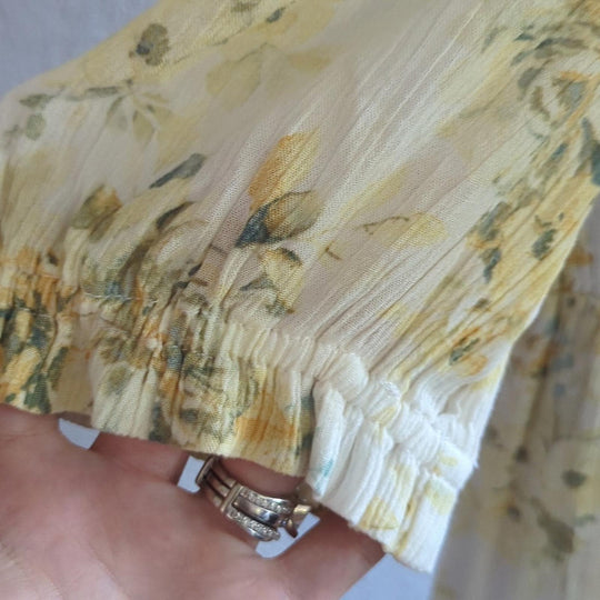 Abercrombie ruched midi dress yellow floral - Large