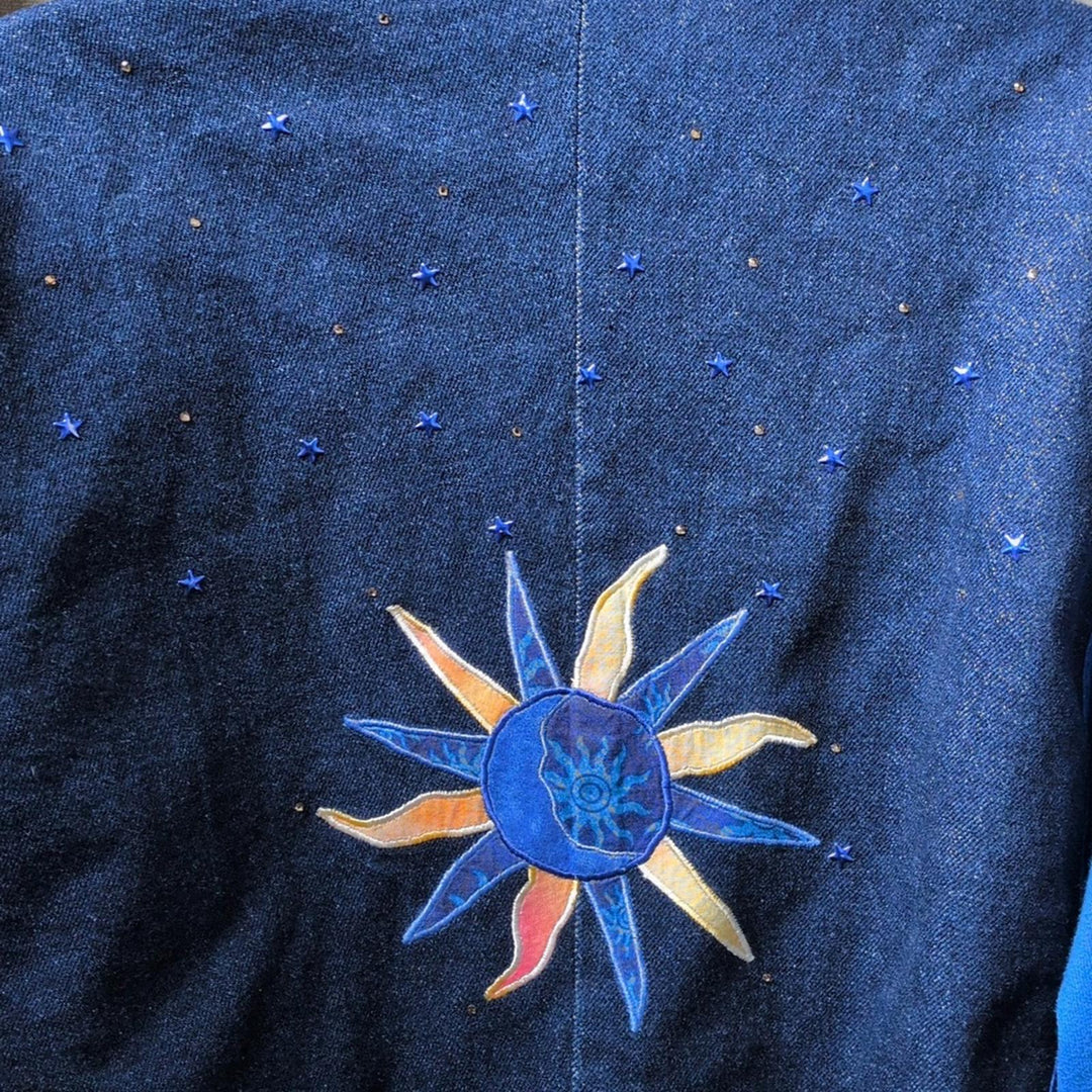 Handmade Upcycled Wrangler Sun and Moon Sweater Jacket - M/L