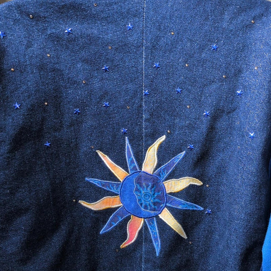 Handmade Upcycled Wrangler Sun and Moon Sweater Jacket - M/L