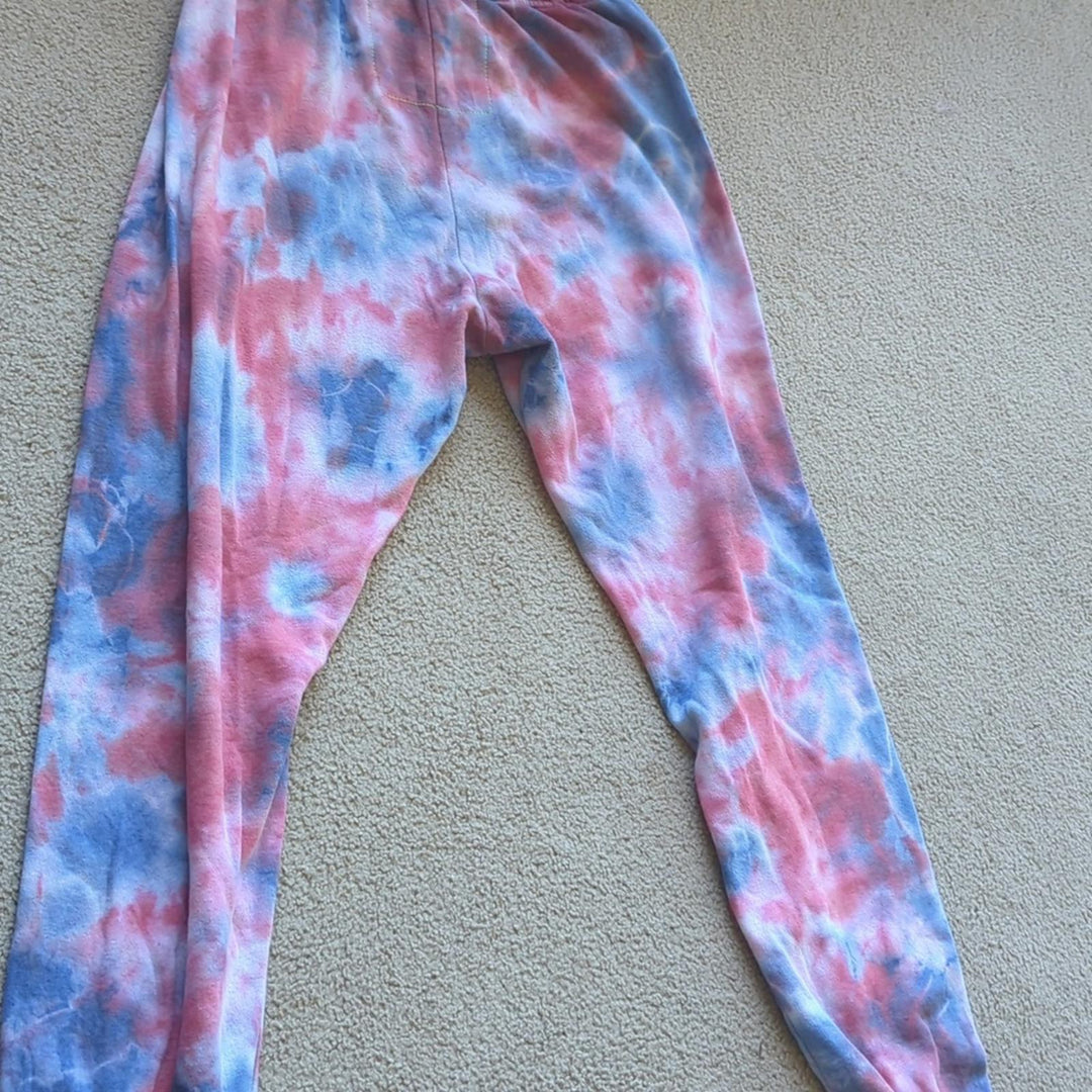 Aviator Nation light weight tie dye jogger sweatpants red and blue