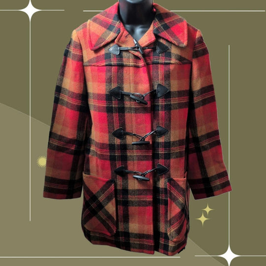 Vintage Knockabouts By Pendleton Plaid Wool Duffle Coat -Vintage size 8