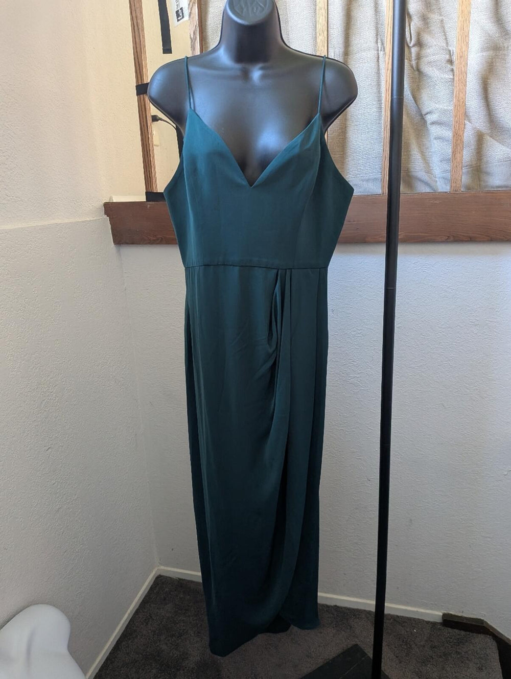 Shona Joy Draped Satin Midi Dress In Seaweed - US 10