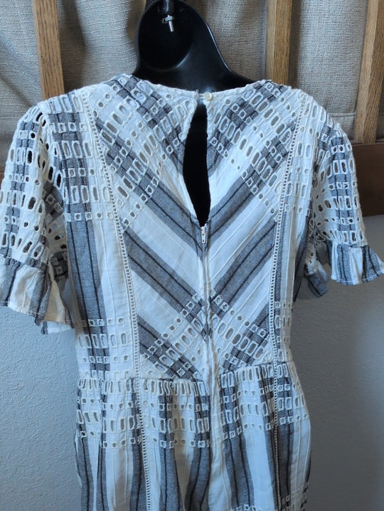 Anthropologie Ett:twa Striped Eyelet Romper size US 8.