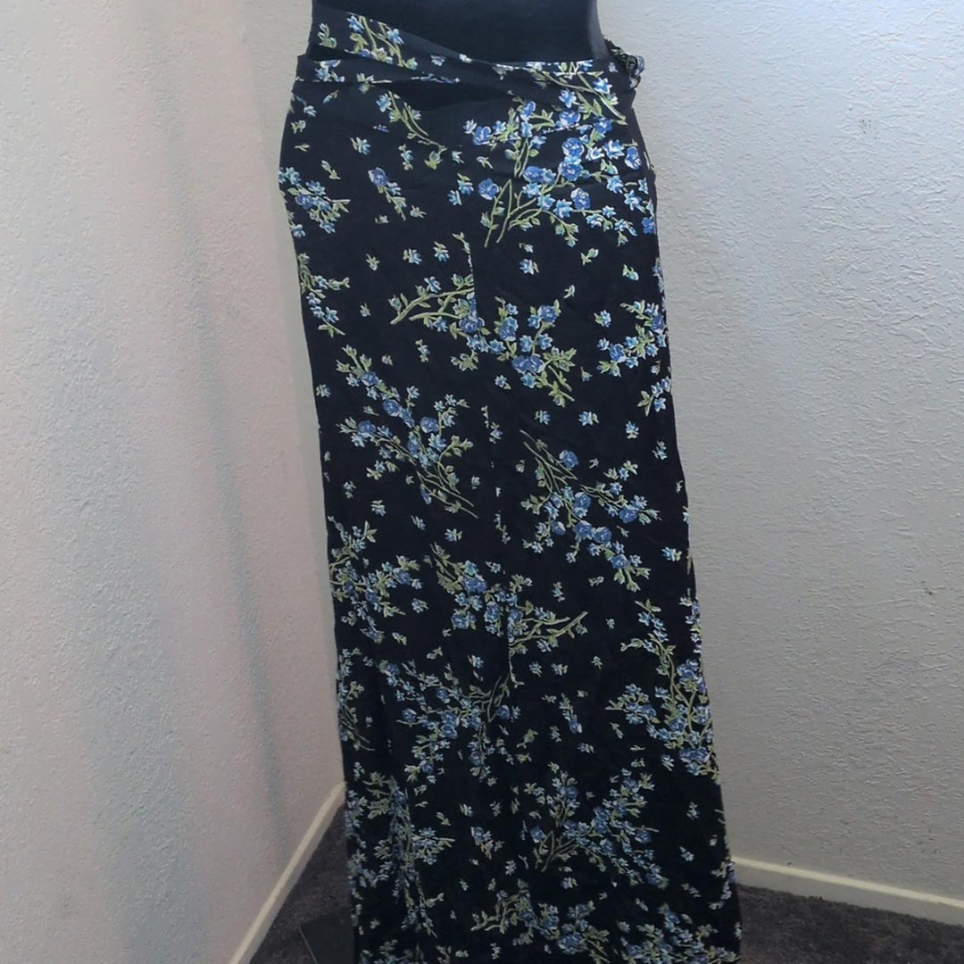Reformation Blue Floral Viscose Maxi Wrap Skirt - S/M