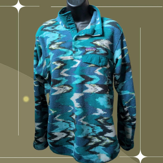 Patagonia Synchilla Trout Tales Elwha Blue Sweater- Medium
